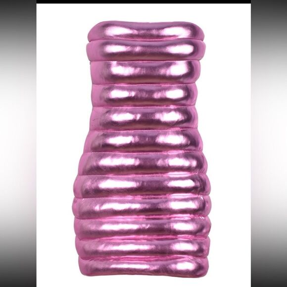 Women Sexy Tube Top Metallic Quilted Mini Dress Back Zipper Bodycon Short Dress - Picture 2 of 3